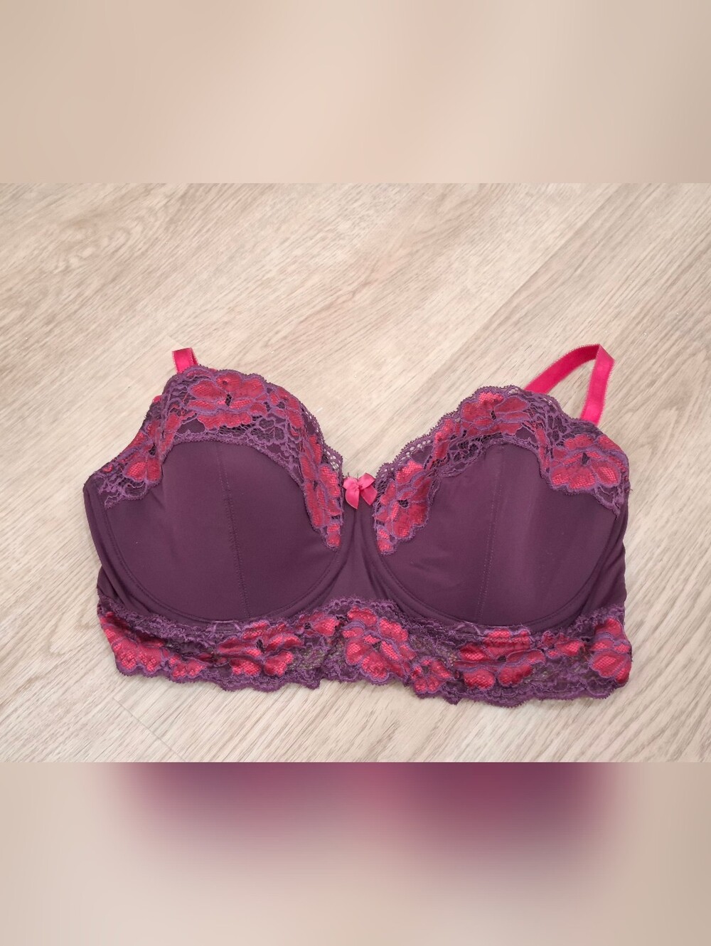 Adore Me Plum Demi Bra with Pink Lace Detail